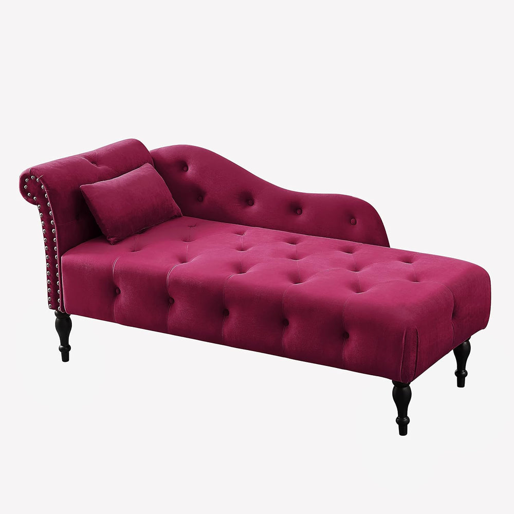Polibi 60.6" Velvet Chaise Lounge Chair with 1 Pillow and Nailhead Trimm...