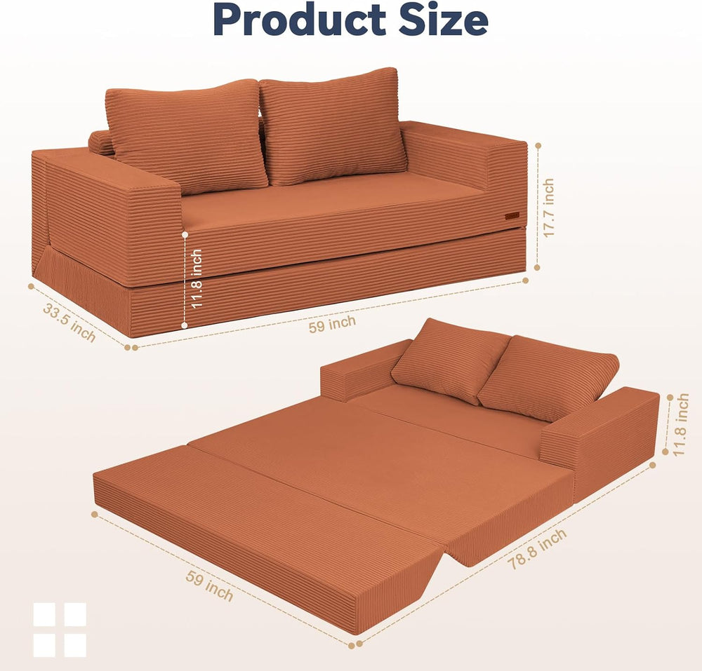 COMAX Boneless Loveseat, 59" Convertible Sofa Bed, Folding Small Futon