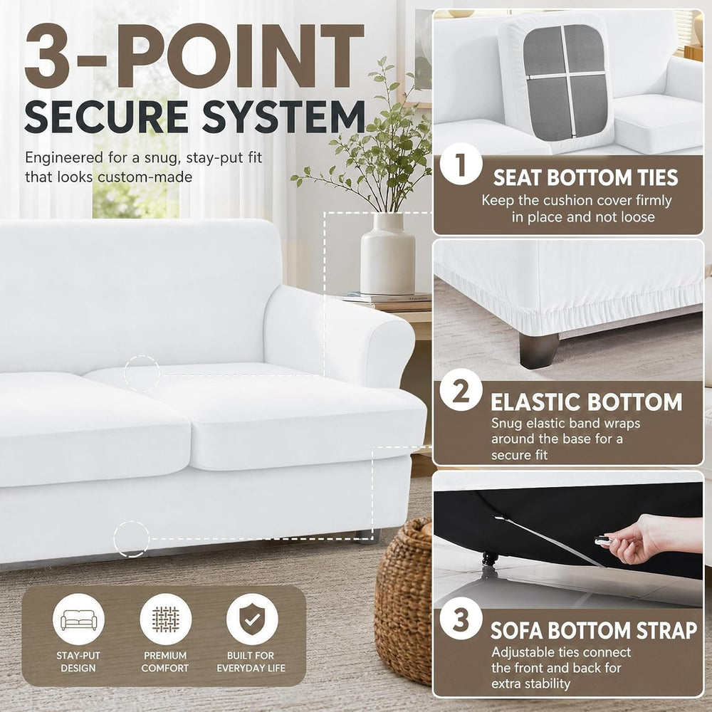 YEMYHOM Real Velvet 2 Pieces T Cushion Chair Covers with Arms Super Stretch C...