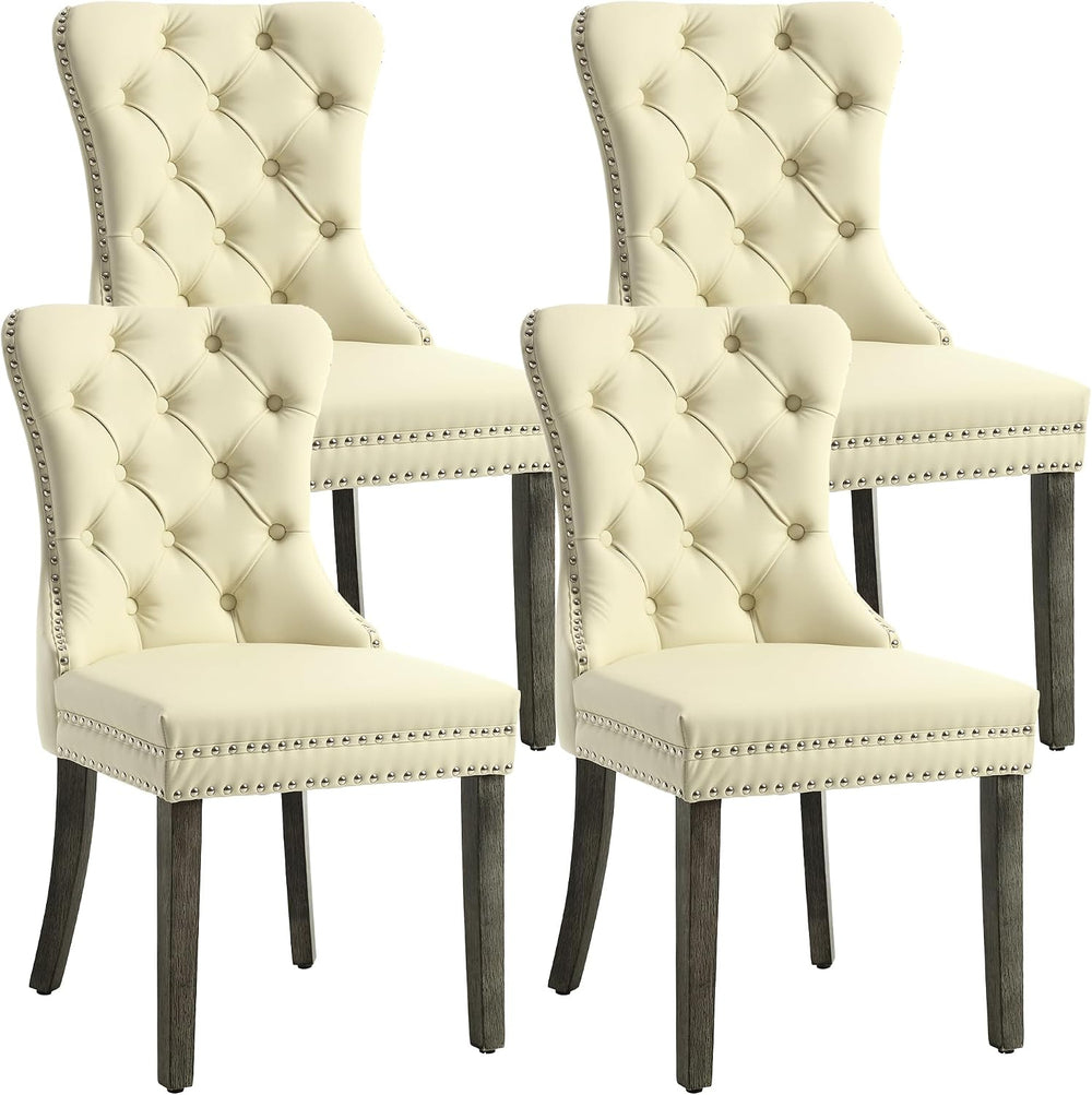 KCC Faux Leather Dining Chairs Set of 4, Upholstered High-end Tufted Dining R...