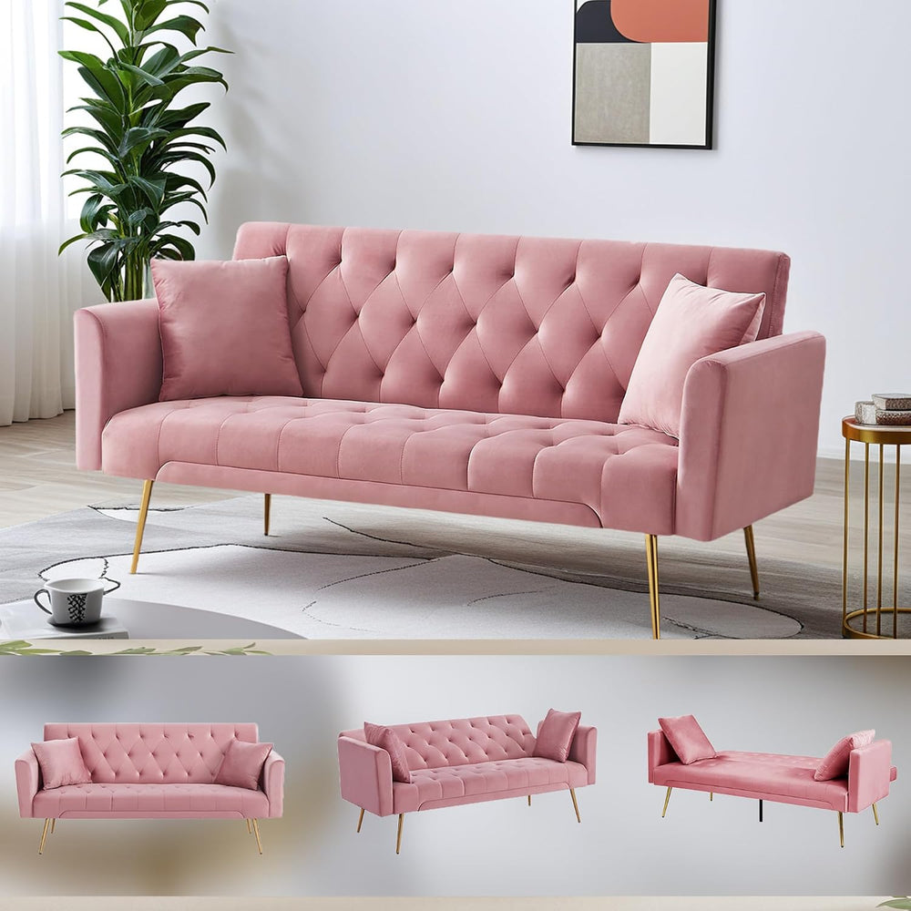Anwick Modern Velvet Sofa Bed Futon with 2 Pillows,2-in 1 Convertible Sleeper...