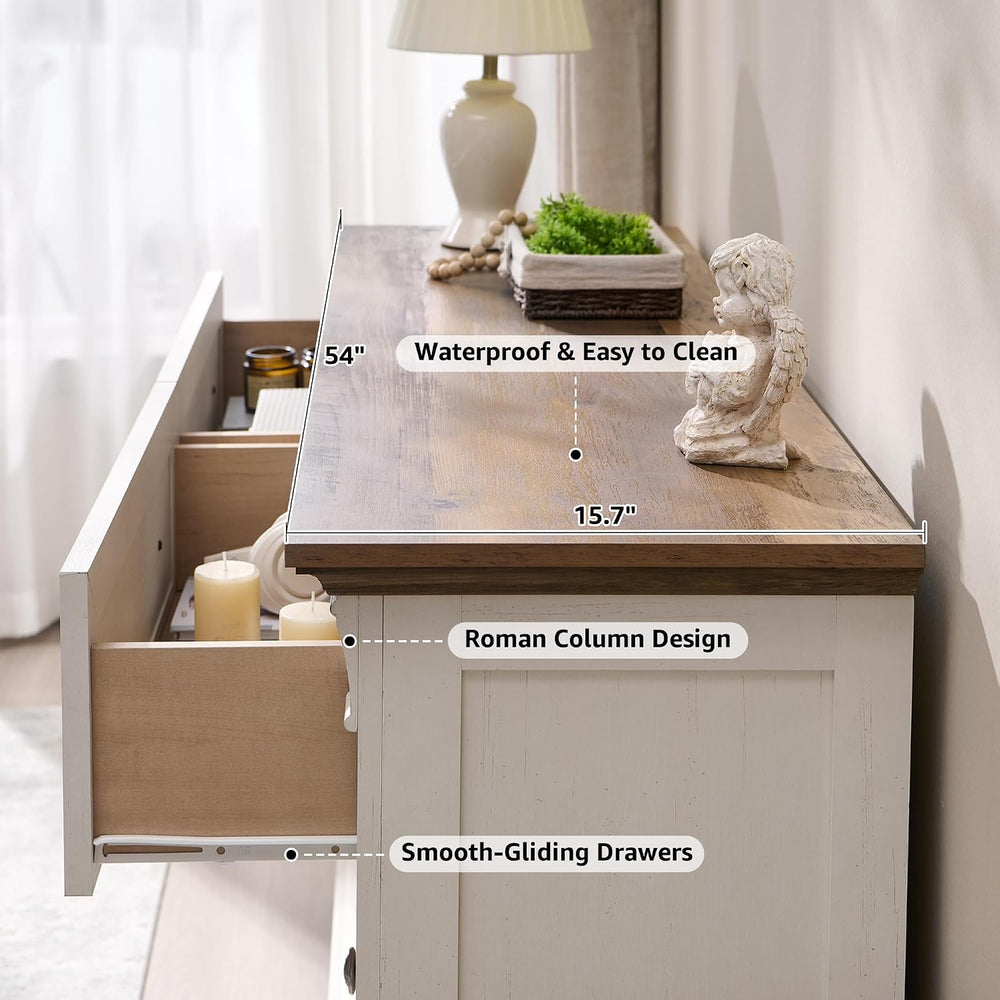 T4TREAM Farmhouse 6 Drawers Dresser for Bedroom, 54" Wide Wooden Chests