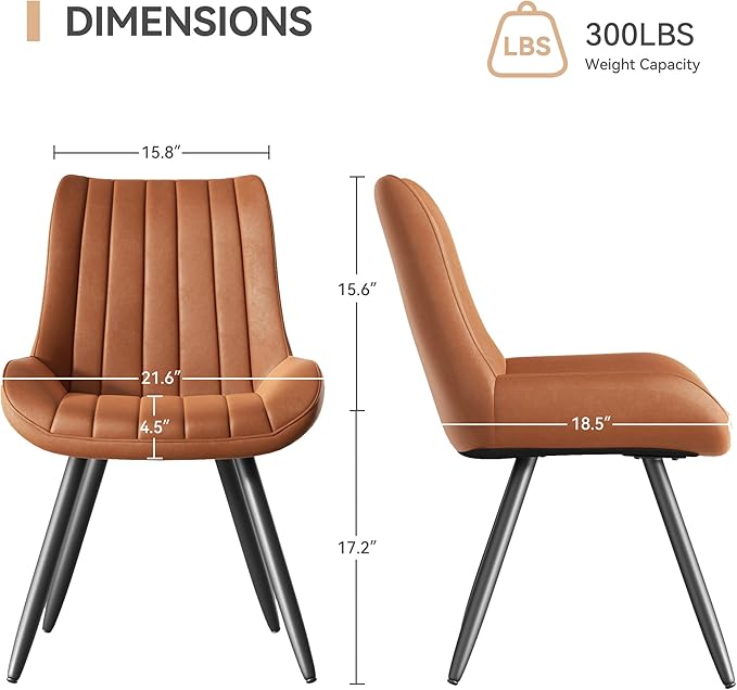 Mid Century Modern Dining Chairs Set of 6, Soft Cushion Upholstered Fabric Ki...