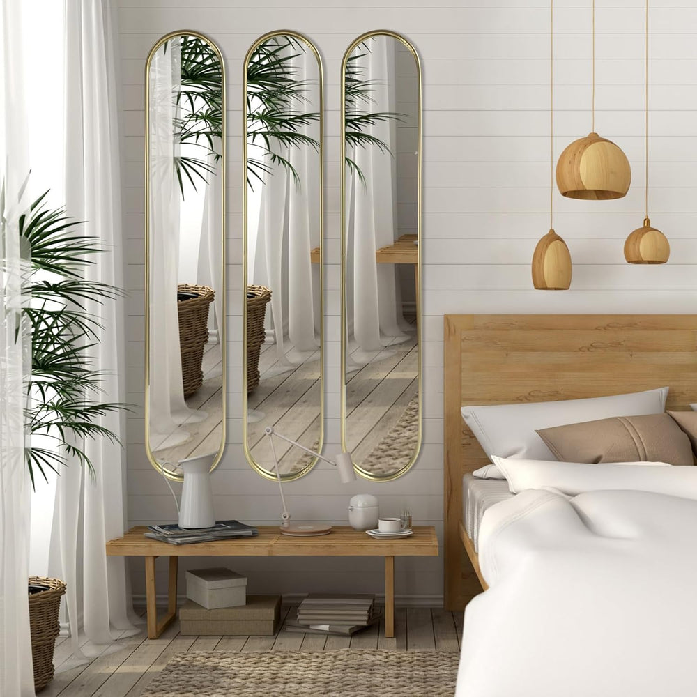 OUSHUAI Gold Tall Mirror,Narrow Capsule Long Mirrors with Metal Frame for Ent...