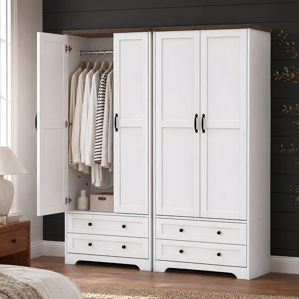 Yechen 71" Wooden Armoire Wardrobe Closet Set of 2, 4 Doors & 4 Drawers
