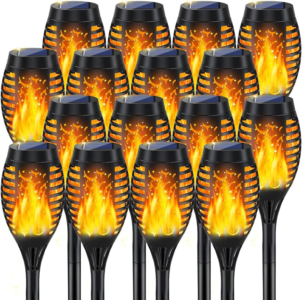 16Pack Solar Torch Light Outdoor Flickering Flame for Halloween Decorations