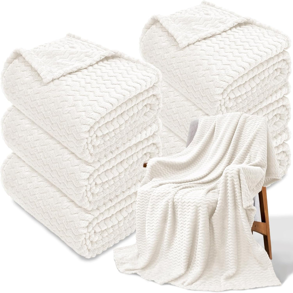 6 Pack Fuzzy Throw Blanket, 50 * 60 Inch 3D Ribbed Jacquard Fleece Blanket, F...