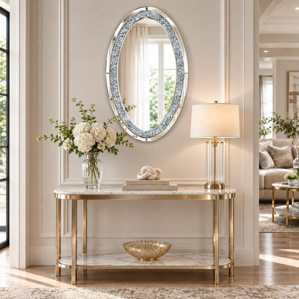 SHYFOY Oval Mirror, 36" x 23" Crushed Diamond Decorative Wall Mirror