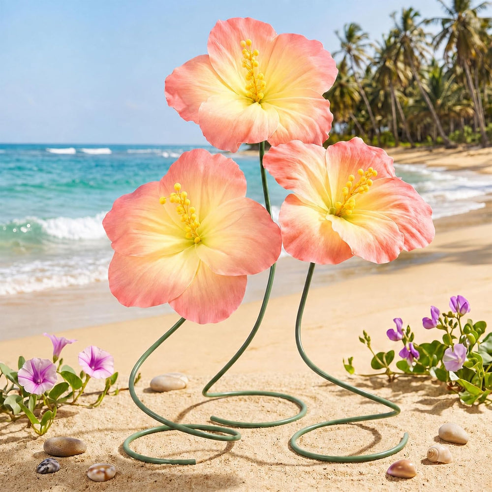 3 Sets 5 FT Giant Hibiscus Flowers Decor, Standing, Yellow-Pink