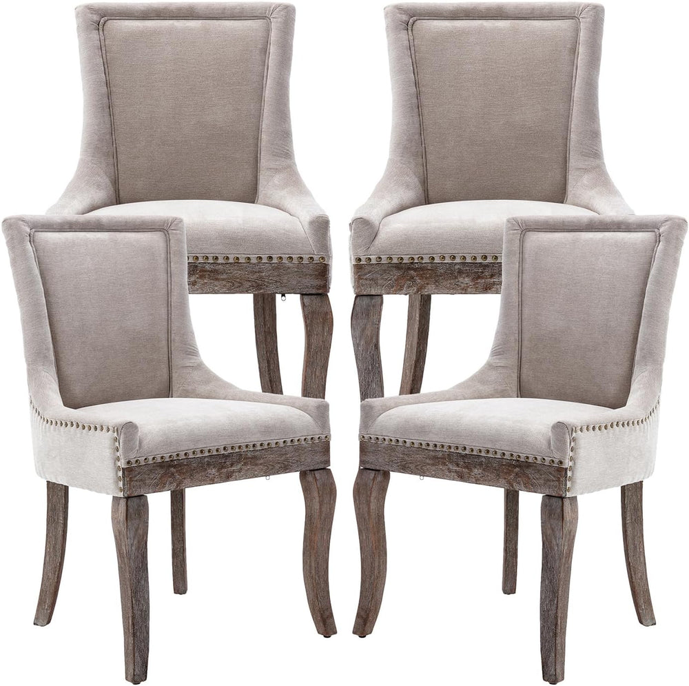 Modern Dining Chairs Set of 4, Fabric Upholstered High Back Chairs with Nailh...