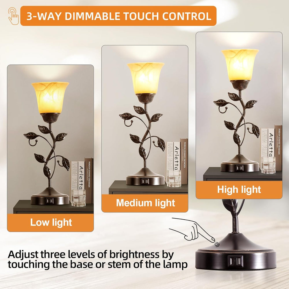 Touch Control Leaf Vintage Table Lamp with 3-Way Dimmable 2 USB C+A Ports