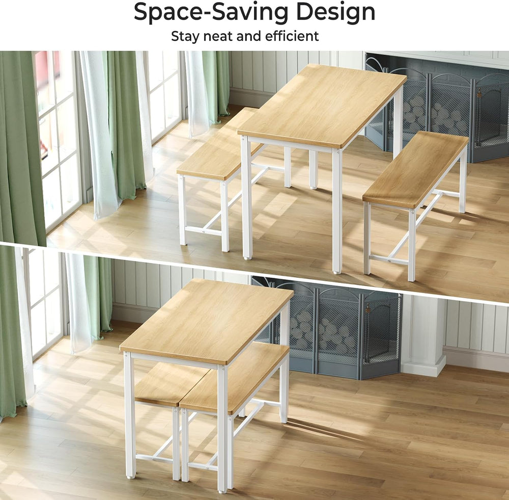Tatub Dining Table Set for 4, 3-Piece Kitchen Table with 2 Benches, Space-Sav...