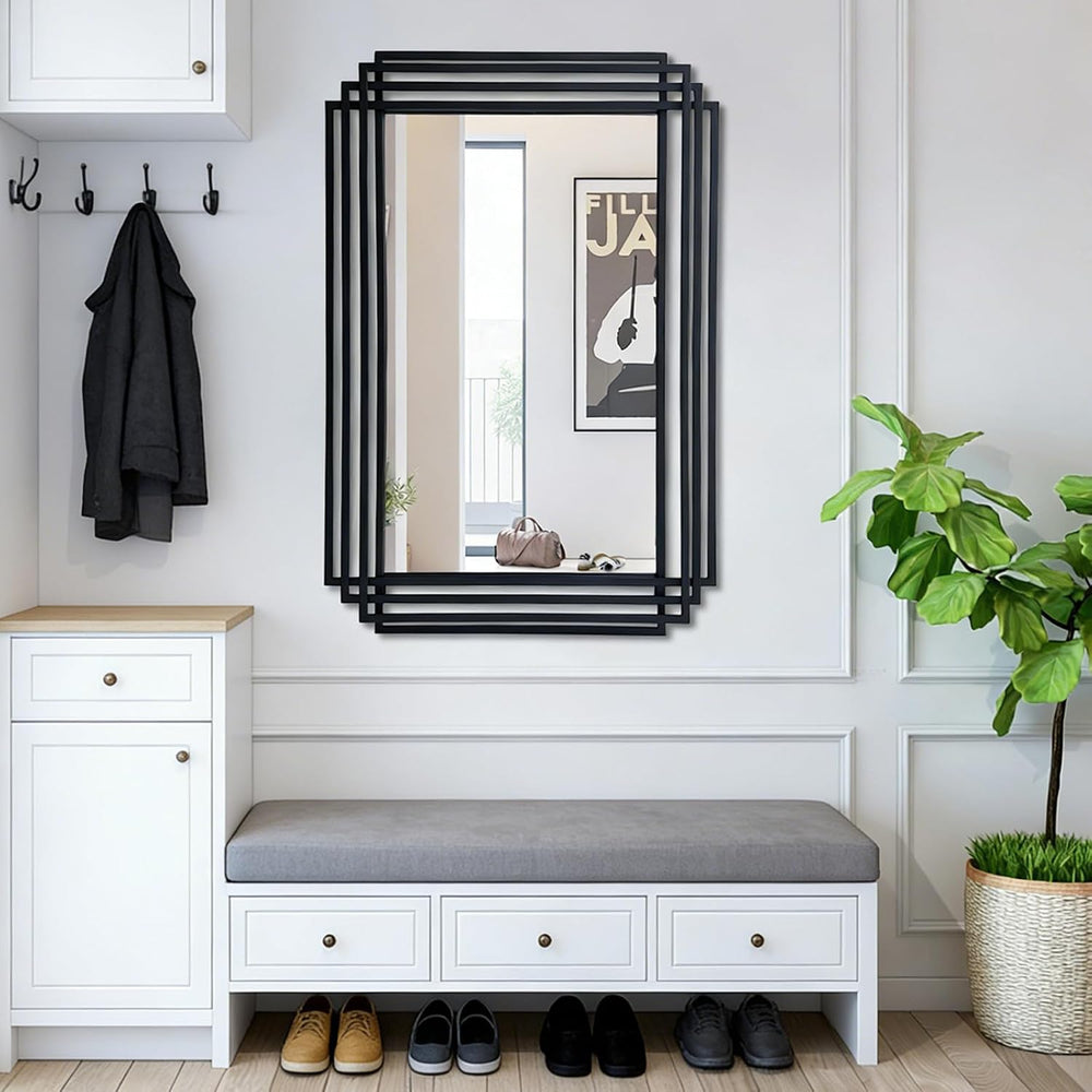36"x24" Rectangle Decorative Mirror with Black Geometric Frame