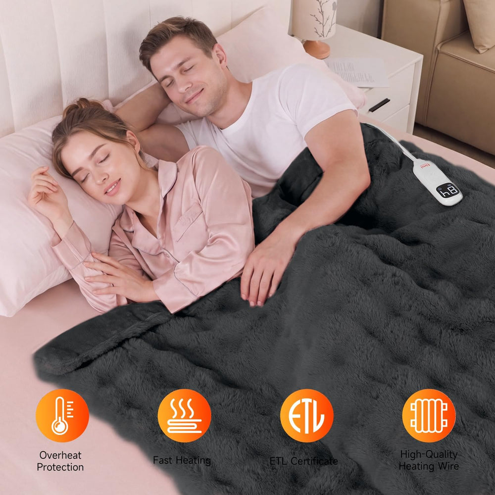 Heated Blanket Electric Twin Size - 62"x84" Soft Bubble Electric Bl...