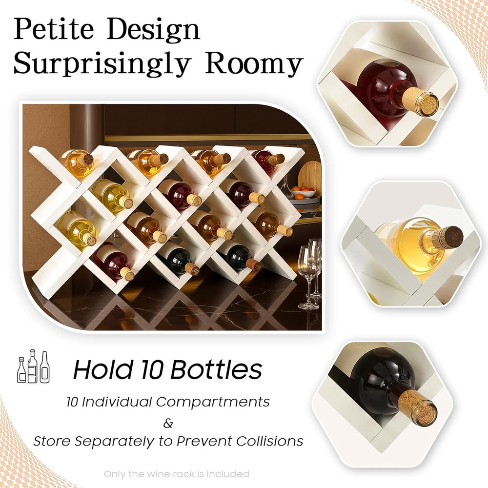 10 Grids Wooden Wine Rack โ Wall Mounted or Countertop Storage, Diamond Latti...