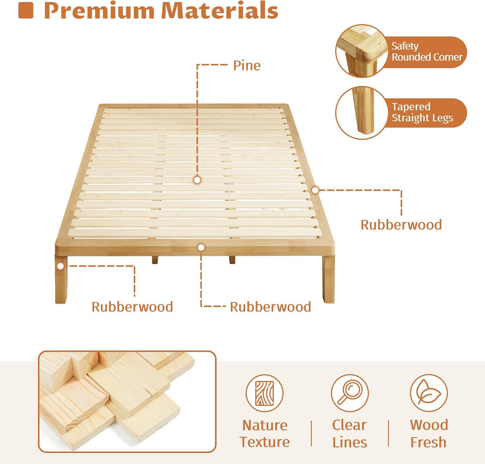 IOTXY Full Platform Bed Frame - 12" Solid Wood Mattress Foundation Base