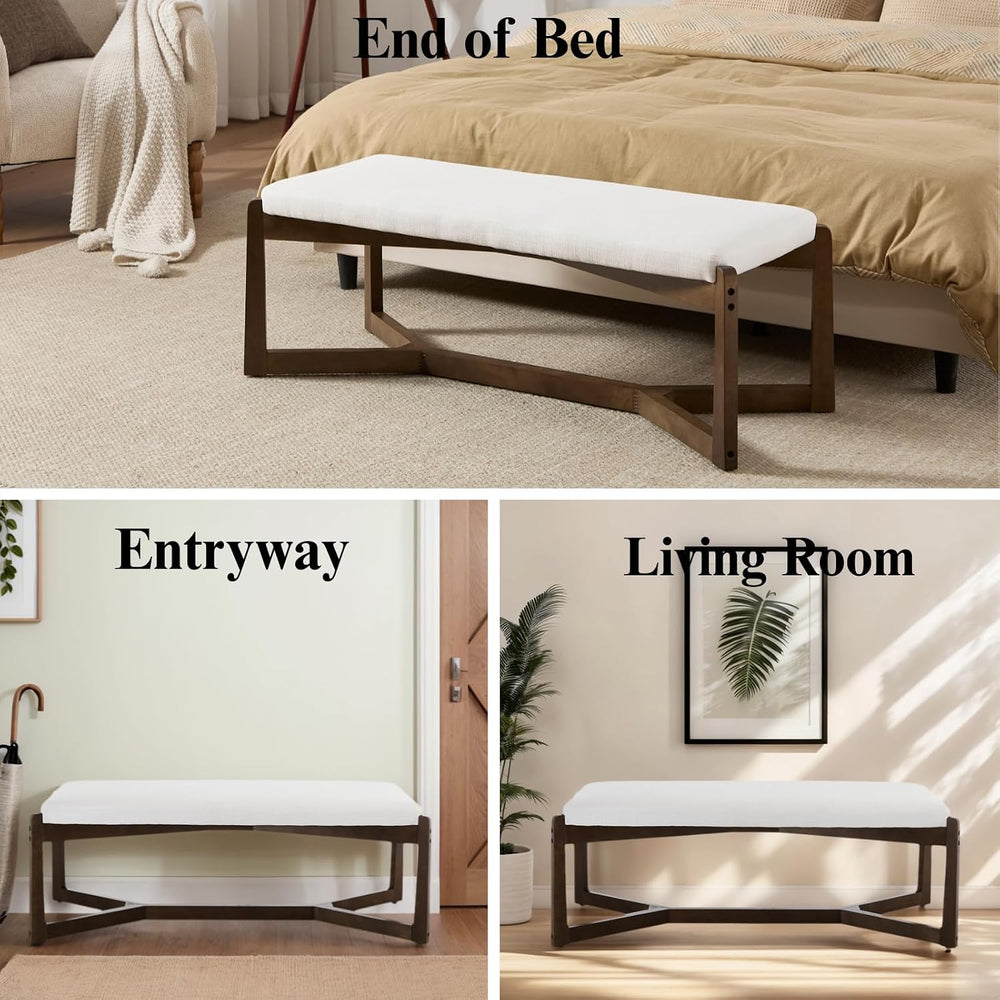 HEAH-YO 49” Mid Century Modern Entryway Bench,Linen Bedroom Dining Bench for ...