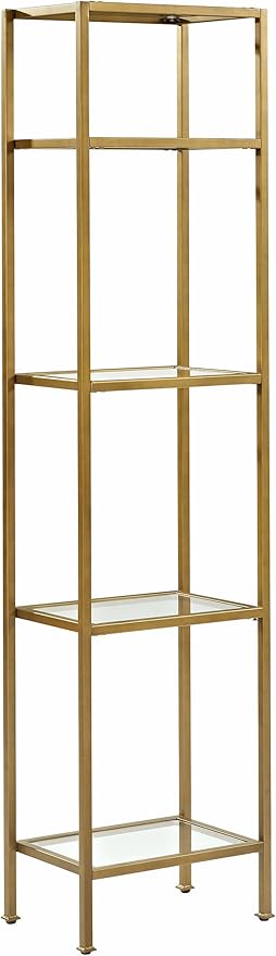 Crosley Furniture Aimee Narrow Bookshelf with Glass Shelves, Bookcase Storage...