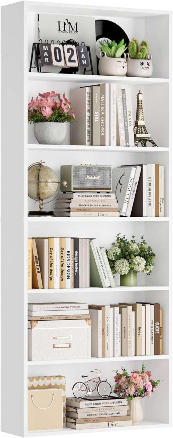 FOTOSOK 6-Tier Open Bookcase and Bookshelf, Freestanding Display Storage Shel...