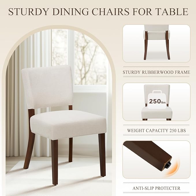 Upholstered Dining Chairs Set of 2, Fabric Kitchen Chairs with Padded Seat &a...
