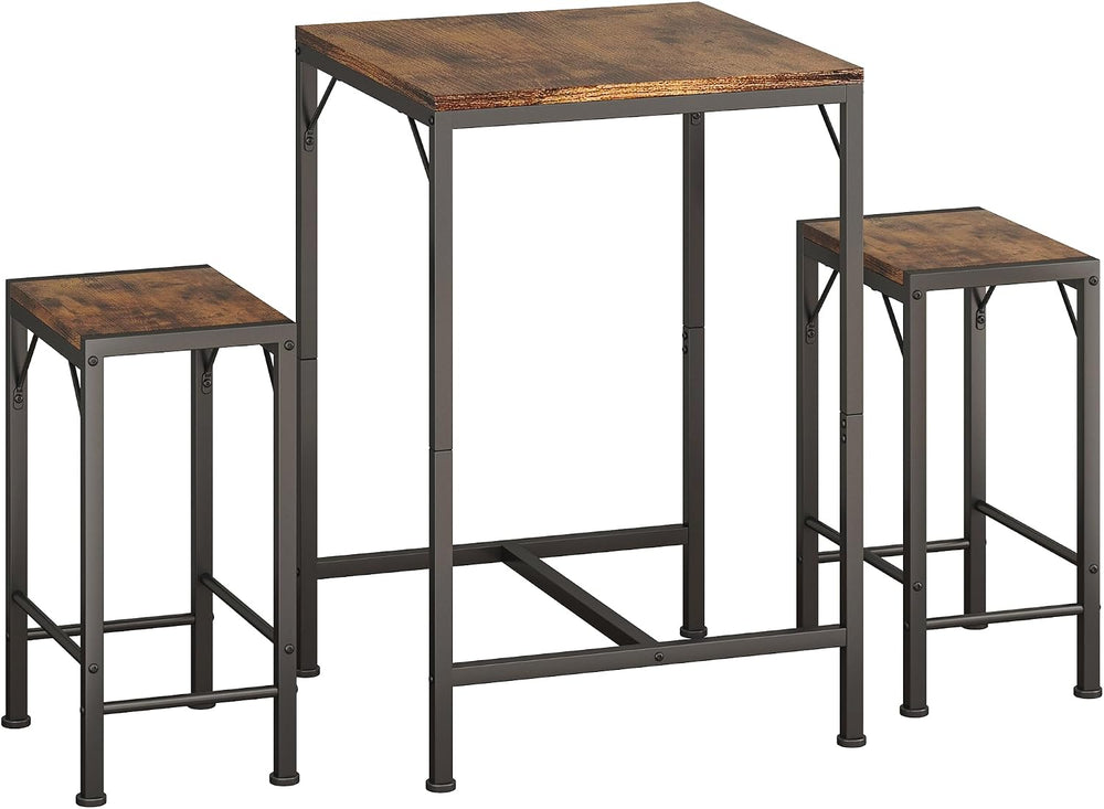 Homeiju Bar Table and Chairs Set, Square Bar Table with 2 Stools, Space-Savin...
