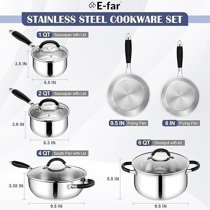 E-far 10-Piece Stainless Steel Cookware Set