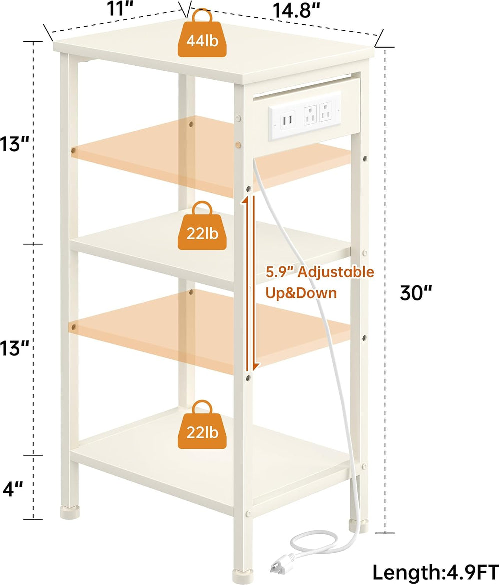 Asgolion Tall End Table with Charging Station, Narrow Tall Side Table | 3 Tie...