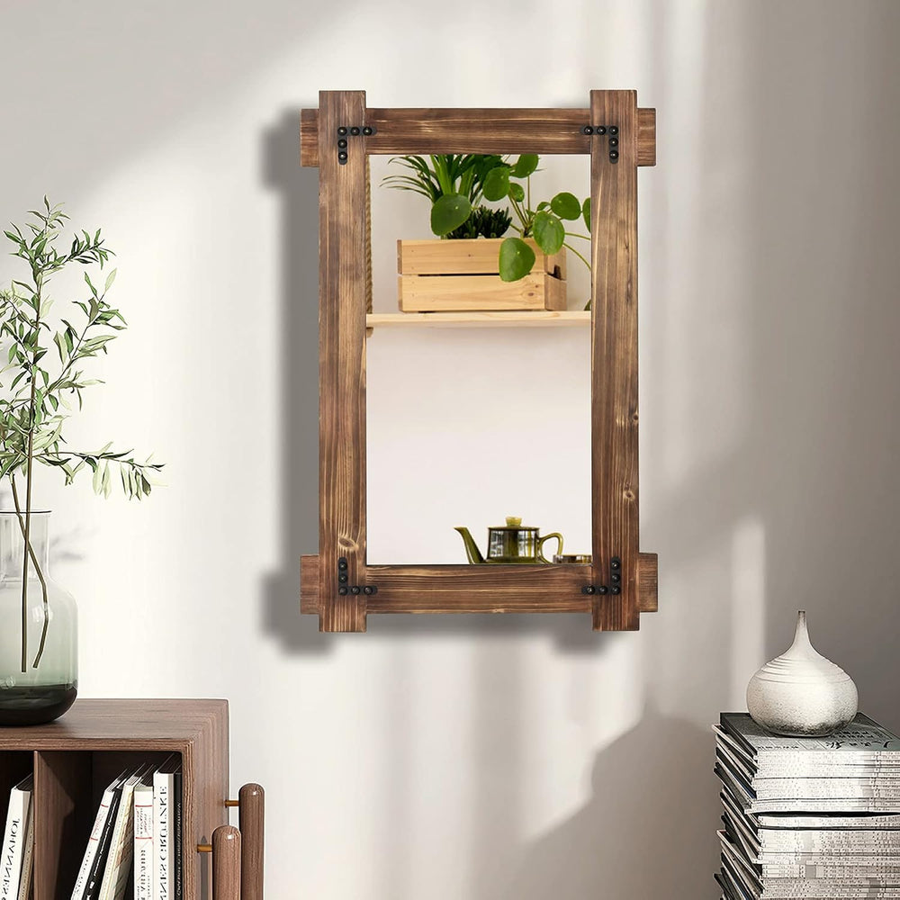 MeMoreCool Rustic Wood Wall Mirror 40x28 Inch, Farmhouse Bathroom Mirror