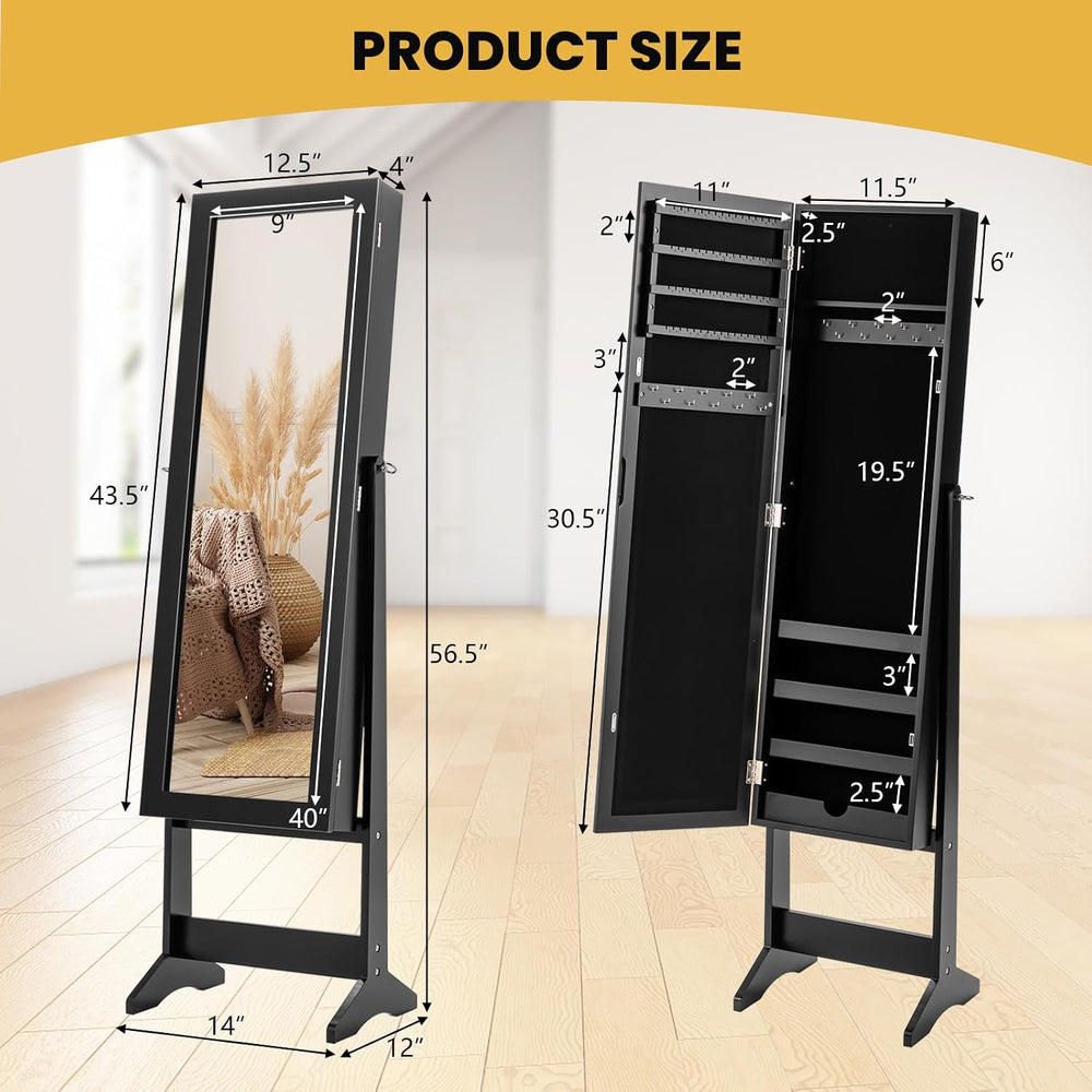 Freestanding Jewelry Armoire Cabinet, Jewelry Organizer with Full Length Mirr...
