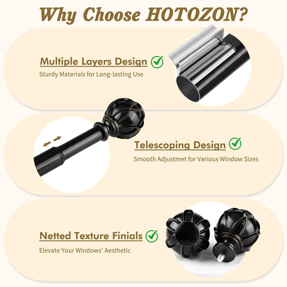 HOTOZON Curtain Rods for Windows 2 Pack 32-86 Inches, Black