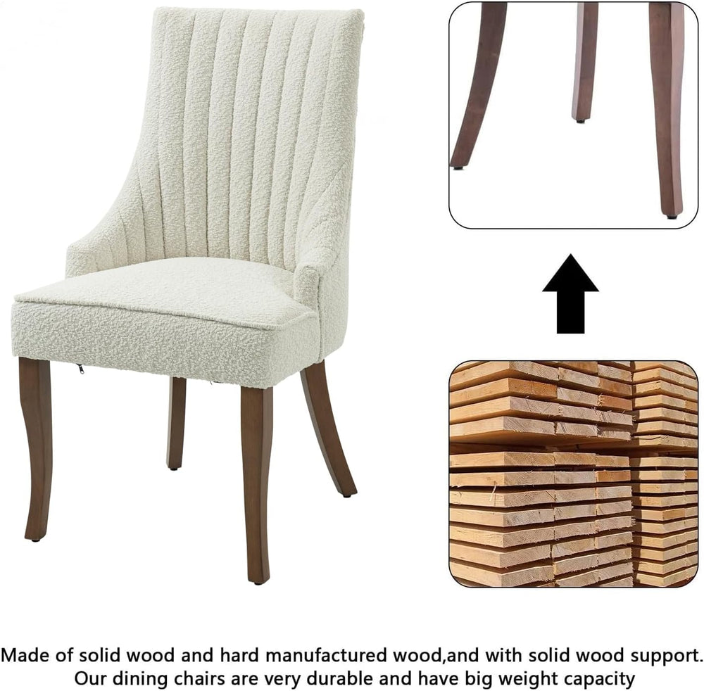 mikibama Boucle Dining Chairs Set of 4 Channel Tufted Kitchen Dinner Chair Co...
