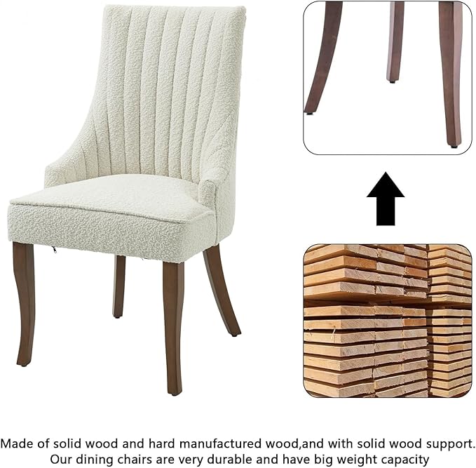 mikibama Boucle Dining Chairs Set of 4 Channel Tufted Kitchen Dinner Chair Co...
