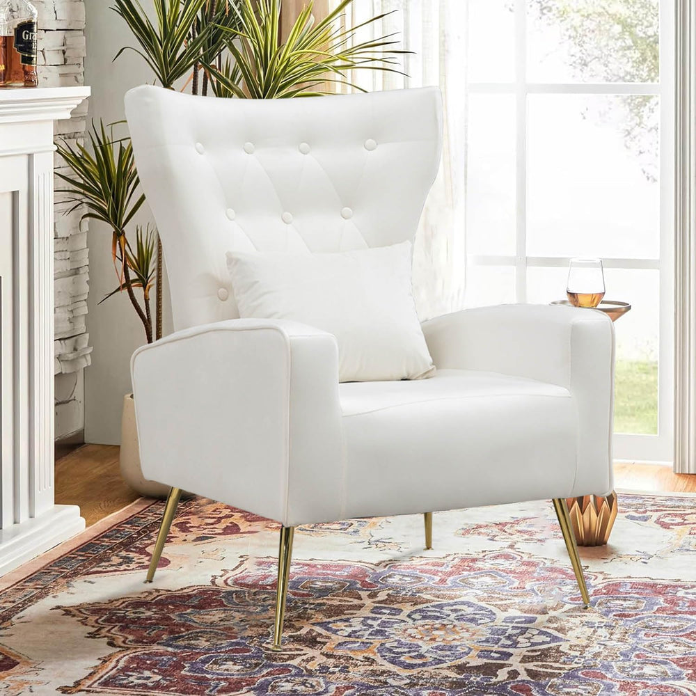 Velvet Accent Chair, Mid-Century Arm Chair with High Wingback & Button-Tu...