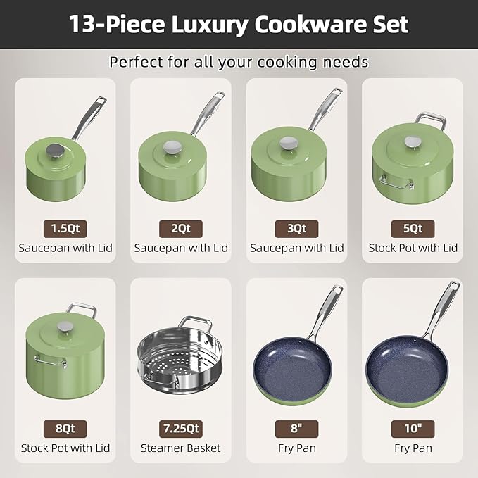 Nuwave Lux 13pc Forged Lightweight Cookware Set PFAS Free, Healthy G10 Duralon