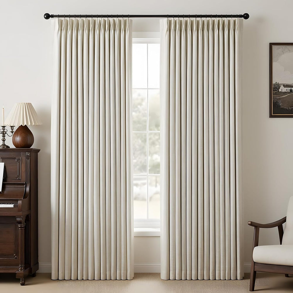Pinch Pleated Linen Blackout Curtains 96 Inch Long, 50”W x 96”L, 2 Panels