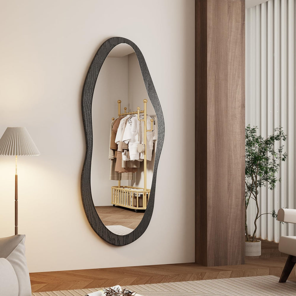 AAZZKANG Irregular Wall Mirror Full Length Black Wood Framed Large
