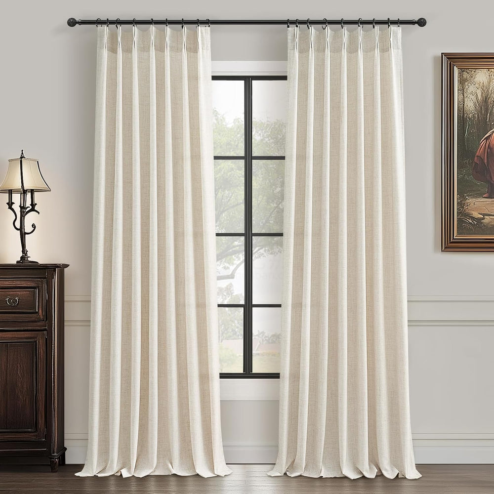 Pinch Pleated Linen Curtains 96 Inches Long for Living Room Bedroom, Light Fi...