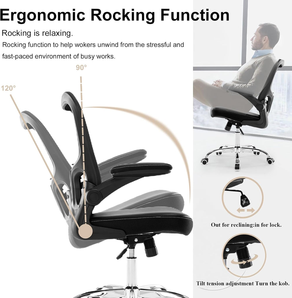 Office Chair, Mesh Ergonomic Desk Computer Chair with PU Leather Flip-up Armr...