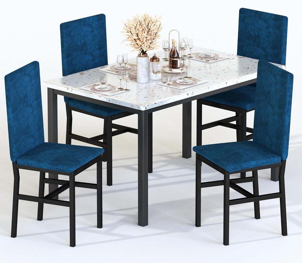 AWQM Dining Table Set for 4, Modern Faux Marble Dining Table Set with 4 Uphol...