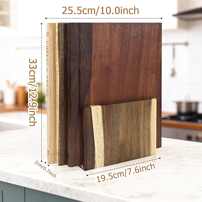 Acacia Wood Cutting Board Book Set, 3-Piece Decorative Chopping Boards