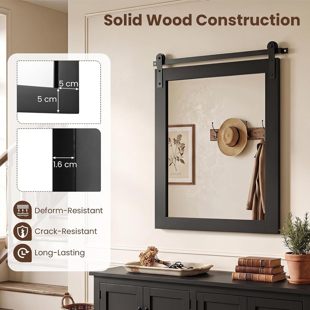 CHARMAID Farmhouse Barn Door Wall Mirror for Bathroom, 29"x23", Black