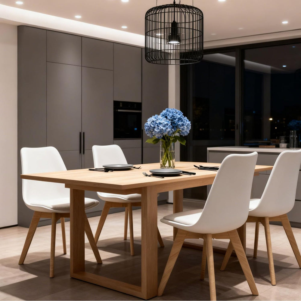 Dining Chairs Set of 8, Modern Leather Kitchen Chairs with Wood Legs