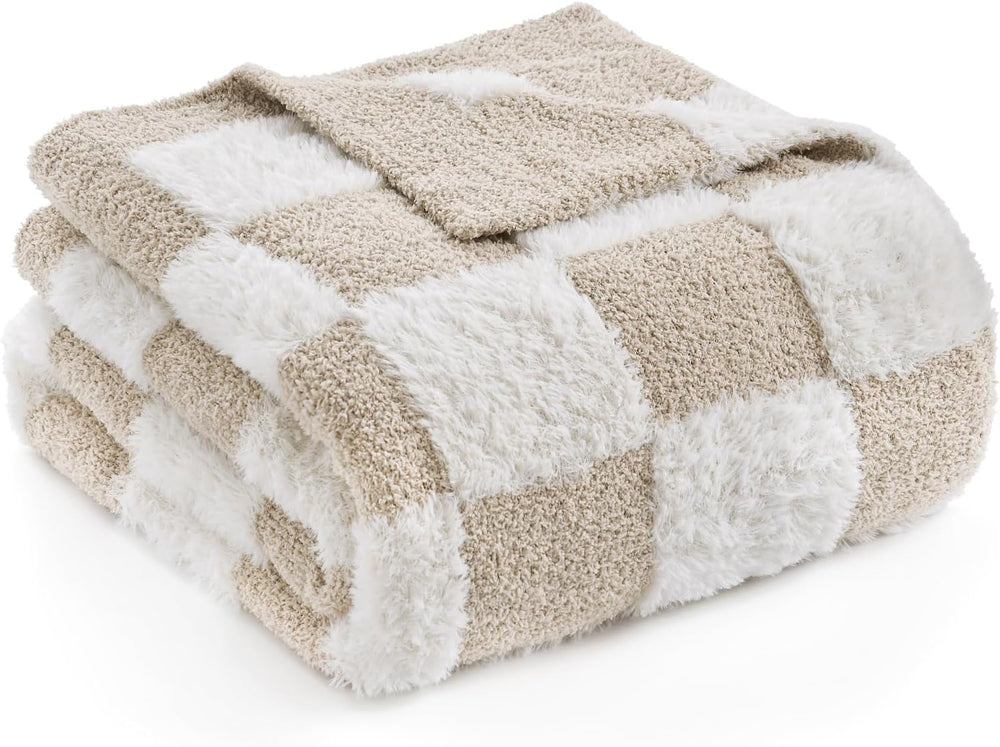 Snuggle Sac Fall Checkered Throw Blanket Faux Fur Microfiber Blankets for Cou...
