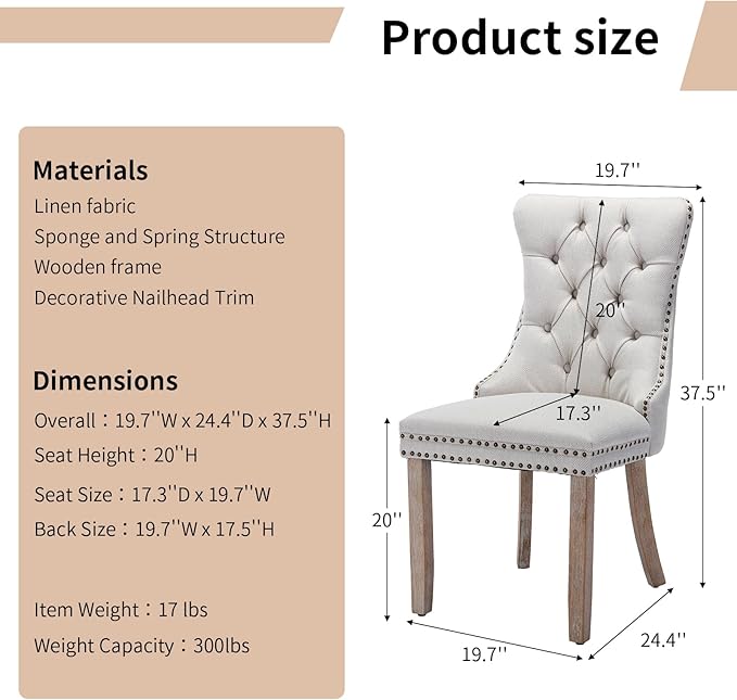 Modern Dining Chairs Set of 6, Tufted Upholstered Dining Chairs with Solid Wo...