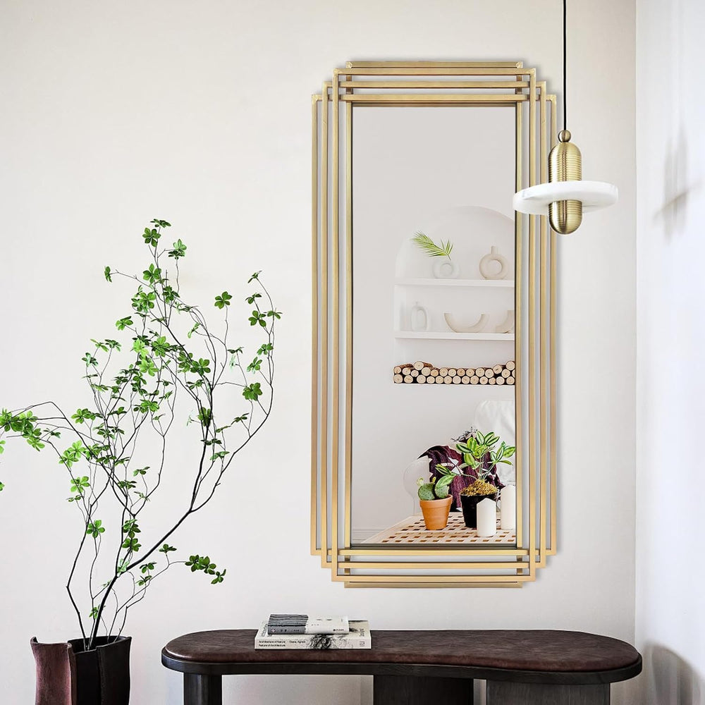 47"x22" Large Rectangle Decorative Mirror with Geometric Frame