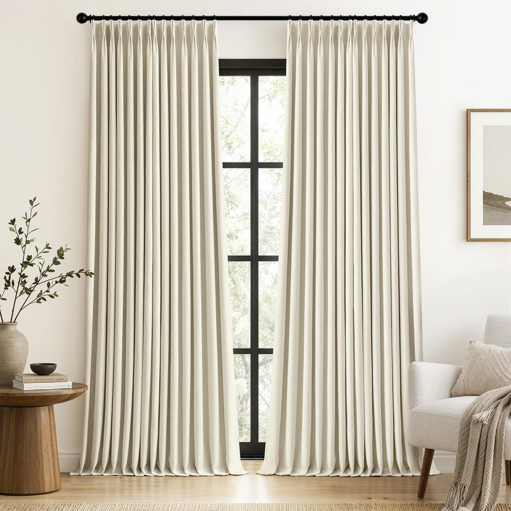 MIULEE Cream Pinch Pleated 100% Blackout Linen Curtains 40x108 Inches