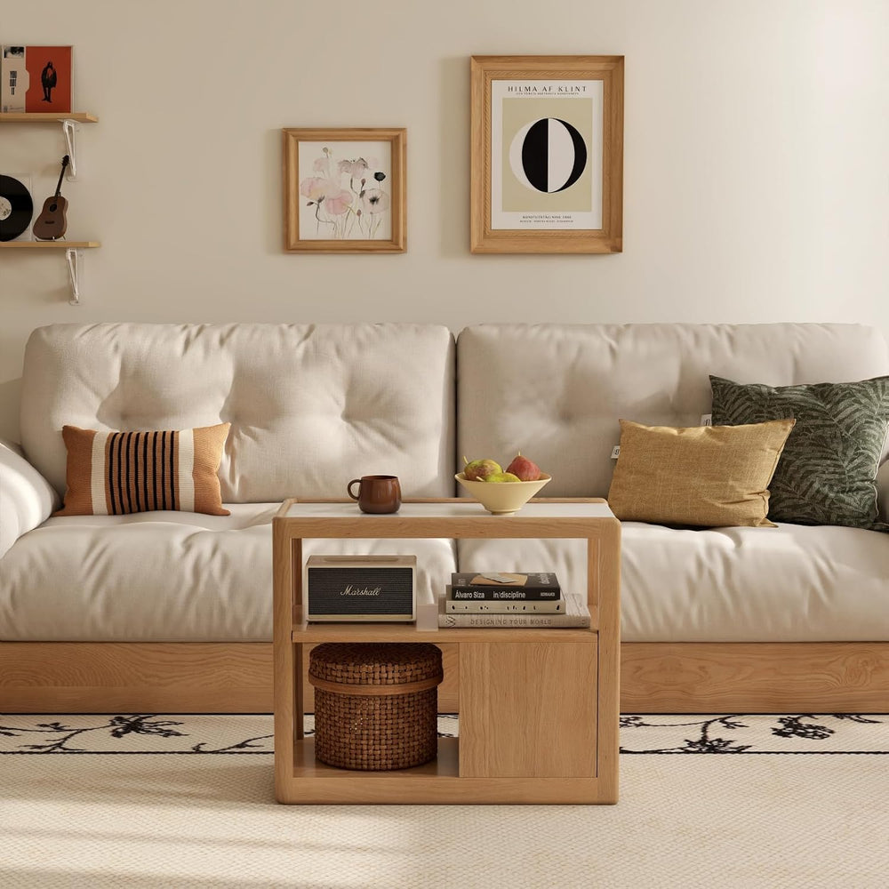 100% Solid Wood Side Table with Storage, Narrow End Table with 2 Drawers, Sli...