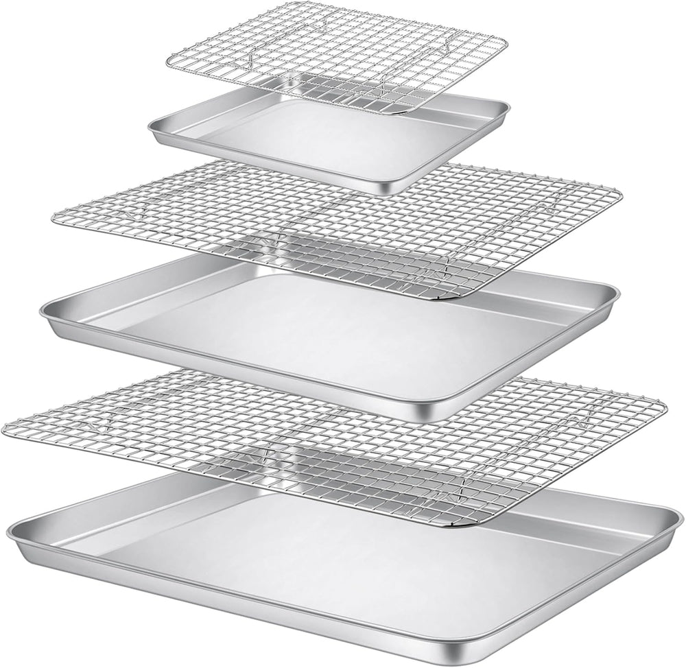 P&P CHEF 17.5 + 16 + 10.4 Inch Baking Sheet and Rack Set, Stainless Steel