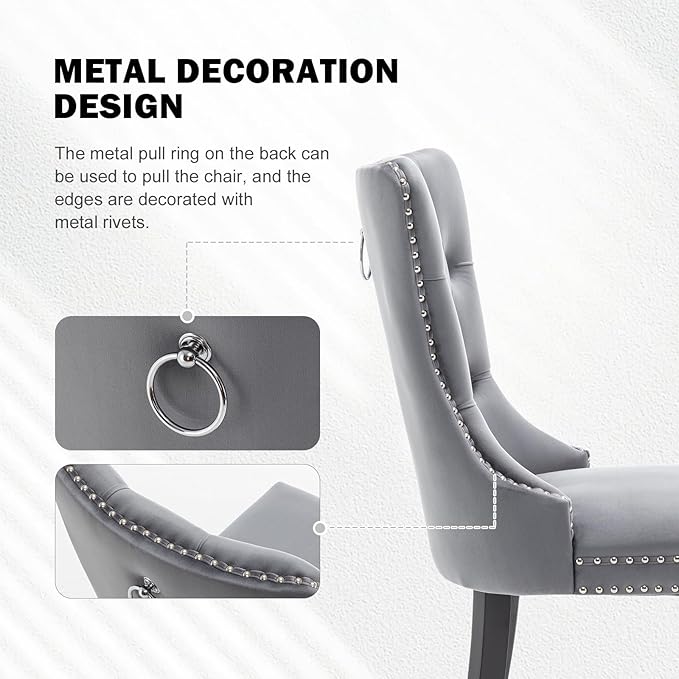 Velvet Dining Chairs Set of 4,Upholstered Dining Chairs with Ring Pull Trim a...