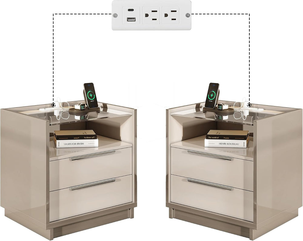 AMERLIFE 23.6" Nightstand Set of 2, Modern Bedside Table, Cream & Gr...
